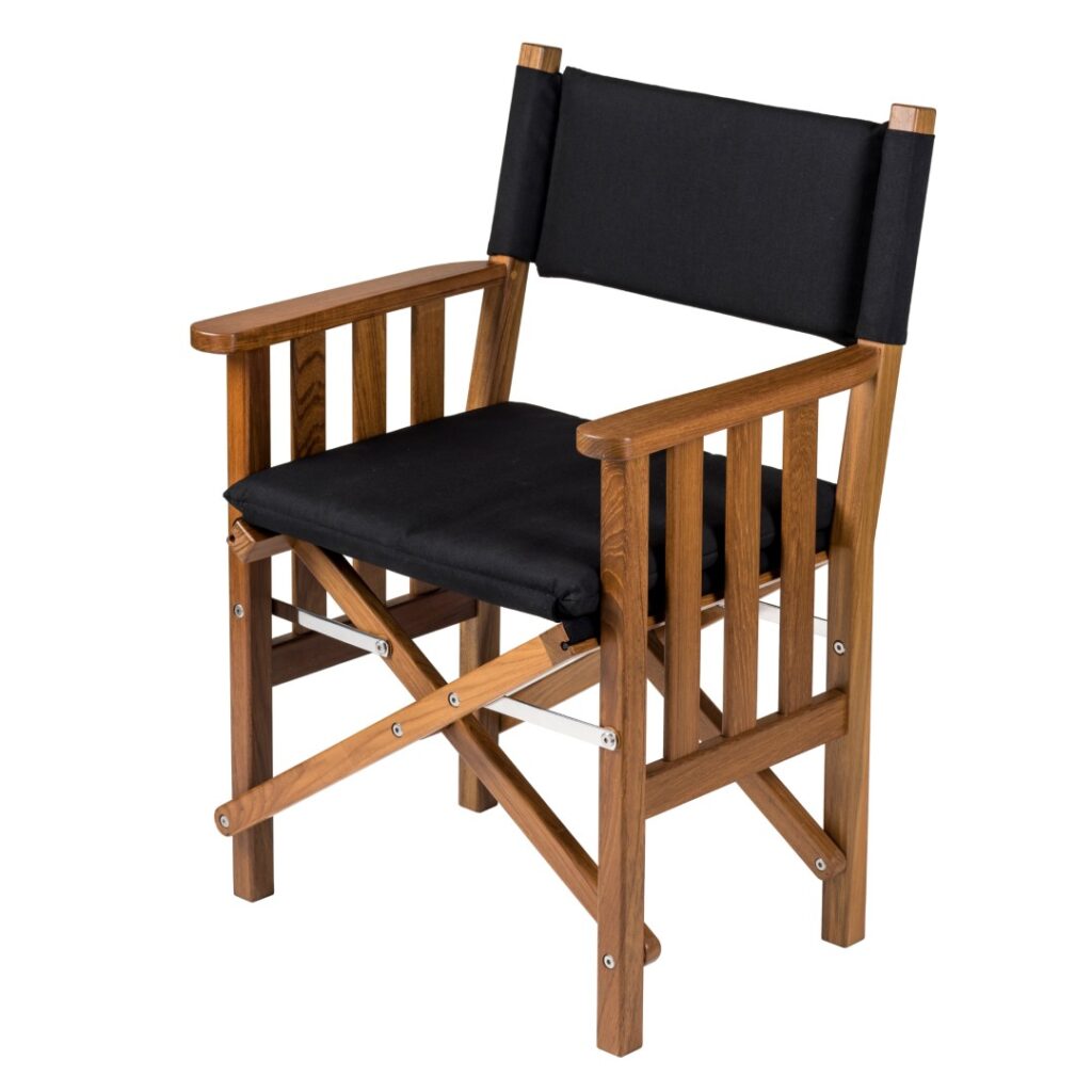 Solid Teak Directors Chair II with Black Cushion