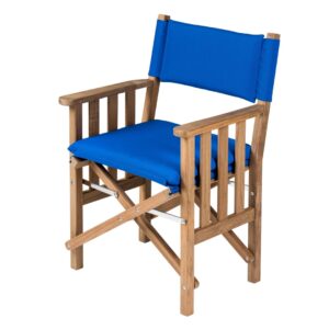 Solid Teak Directors Chair II with Kobalt Cushion